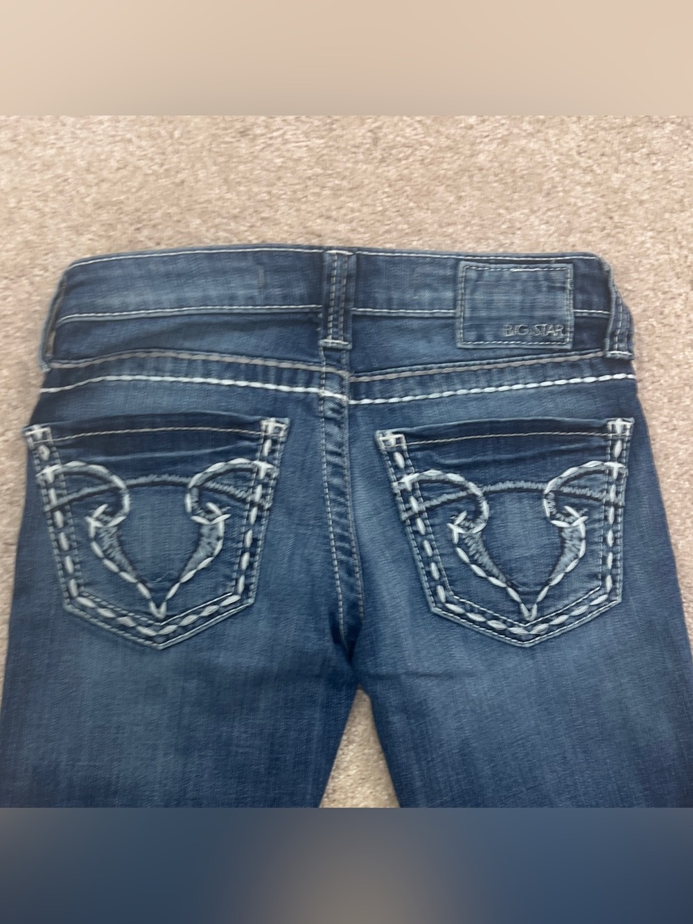 Big Star Sweet Ultra Low Rise Capris Sz 25 Y2K Dark Wash Thick Contrast Stitch